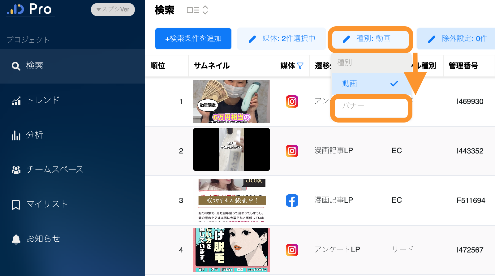 Instagram/Facebook動画広告のバナーの見方